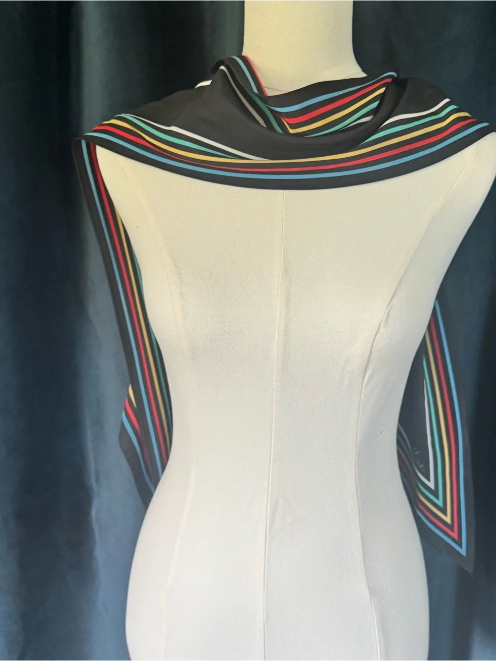 Vintage Vana Black Silk Scarf with Multicolor Stripes
